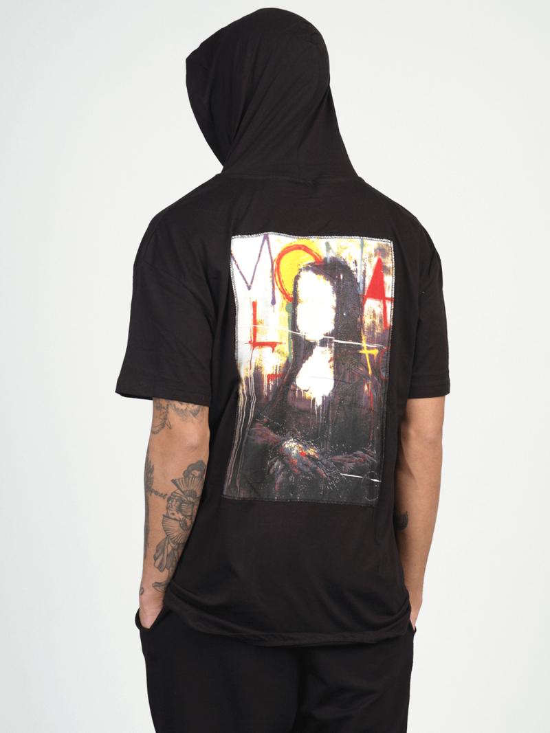 T-Shirt z kapturem męski czarny OZONEE MR/21553