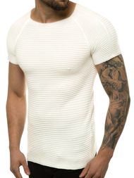 Bluzka męska z dzianiny, krótki rękaw ecru OZONEE L/2297