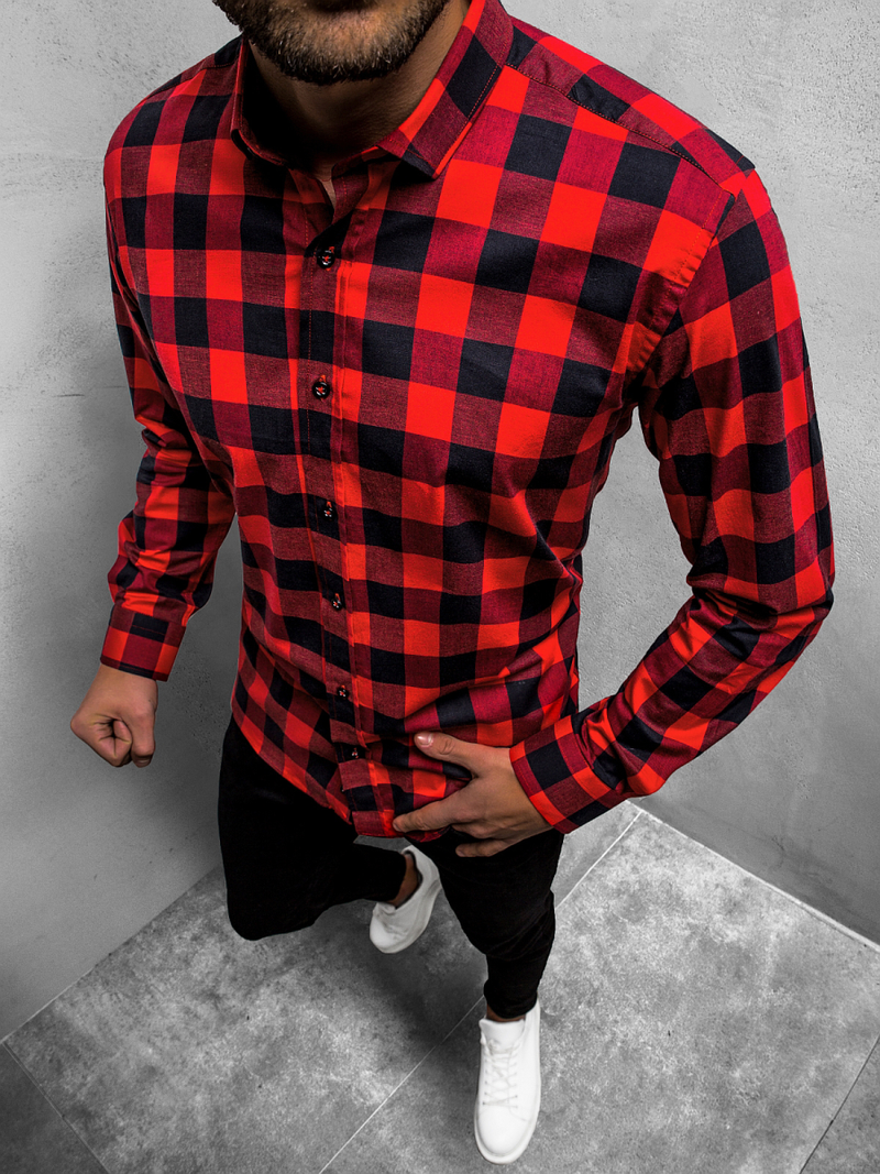 Сорочка чоловіча Червоно-Чорна OZONEE O/3011/14