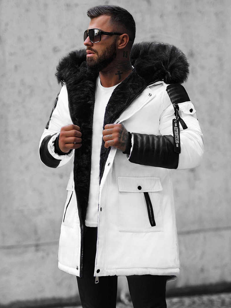 Kurtka zimowa męska parka z futerkiem biało-czarna OZONEE O/5832/22Z