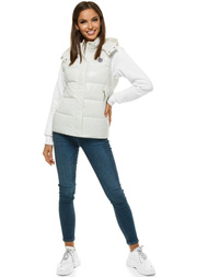 Kamizelka damska pikowana z kapturem biała OZONEE O/SW025/10