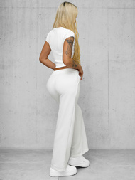 Spodnie dresowe damskie z szeroką nogawką białe OZONEE JS/92K503/1