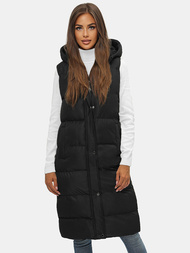 Kamizelka damska długa pikowana z kapturem czarna OZONEE JS/M728/392