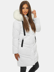 Płaszcz zimowy damski z kapturem biały OZONEE JS/M731/281