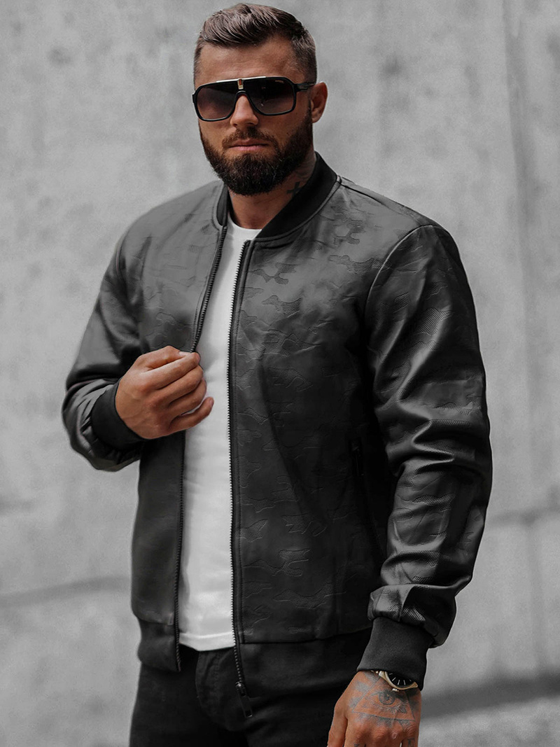 Чоловіча шкіряна куртка Чорна OZONEE O/3A63