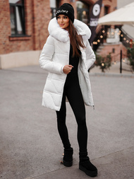 Kurtka zimowa damska długa z futerkiem biała OZONEE JS/16M9099/281