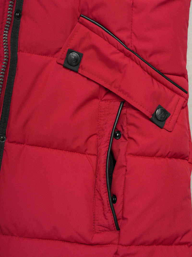 Kurtka zimowa damska długa pikowana ciemno-czerwona OZONEE O/W377