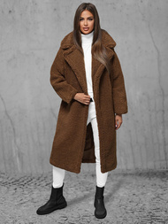 Płaszcz zimowy damski polarowy brązowy OZONEE O/Z01