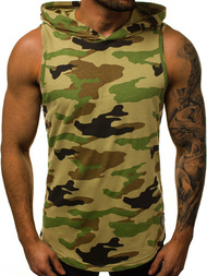 Koszulka bez rękawów z kapturem męska zielony-moro OZONEE O/2537 