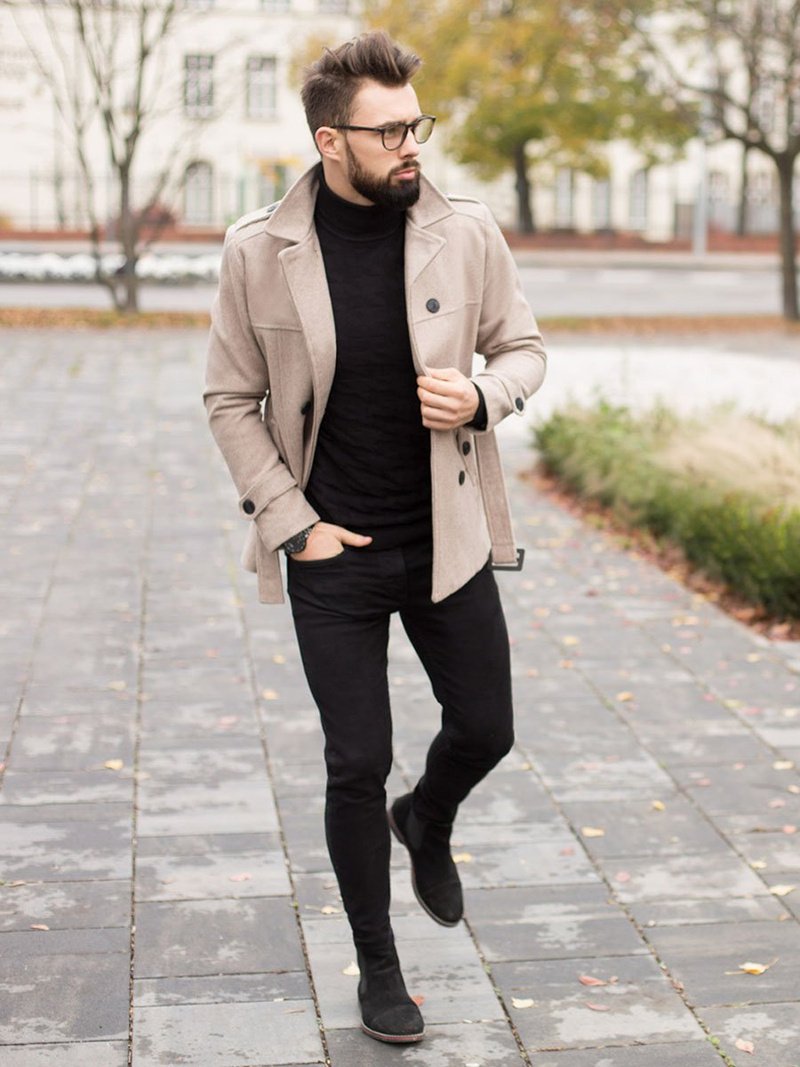 Пальто чоловіче темний Кремовий OZONEE O/5627