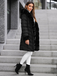 Kurtka zimowa damska długa z futerkiem czarna OZONEE JS/5M3156/392