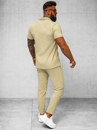 Koszula męska z krótkim rękawem beżowa OZONEE O/Y963T