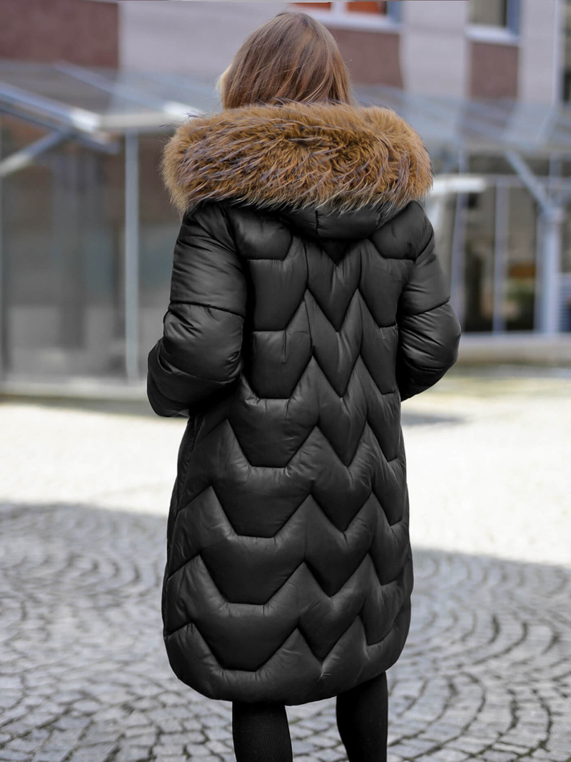 Kurtka zimowa damska z futerkiem czarna OZONEE O/5M3229/392