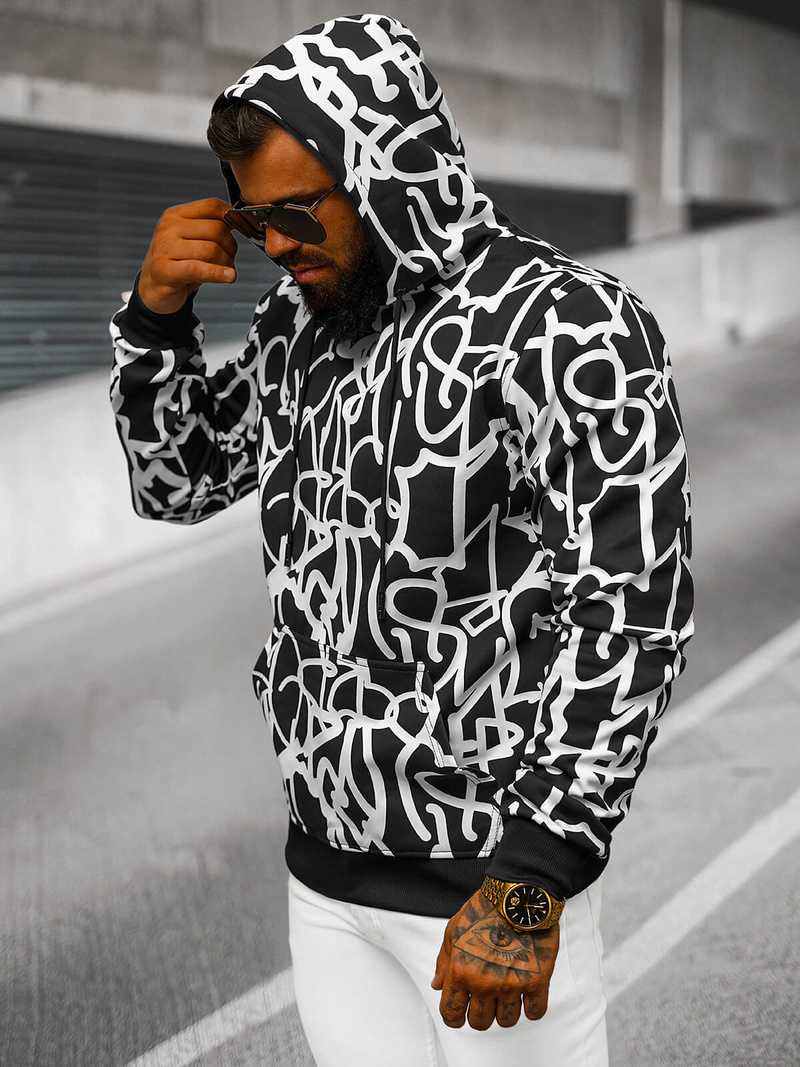 Bluza z kapturem męska czarno-biała OZONEE JS/8B1139/1