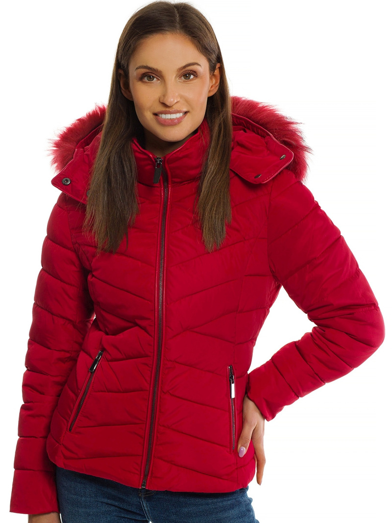 Kurtka zimowa damska z futerkiem bordowa OZONEE O/DK024/4
