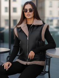 Шкіряна жіночий жилет чорний OZONEE JS/61M8503/392Z