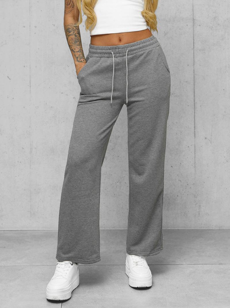 Spodnie dresowe damskie z szeroką nogawką grafitowe OZONEE JS/92K507/5