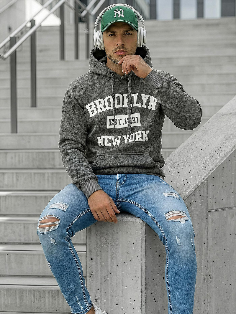 Bluza z kapturem męska grafitowa OZONEE JS/8B1767/5Z