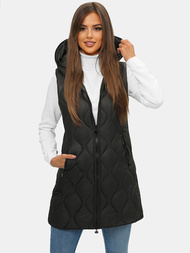 Kamizelka damska długa pikowana z kapturem czarna OZONEE O/H928/1