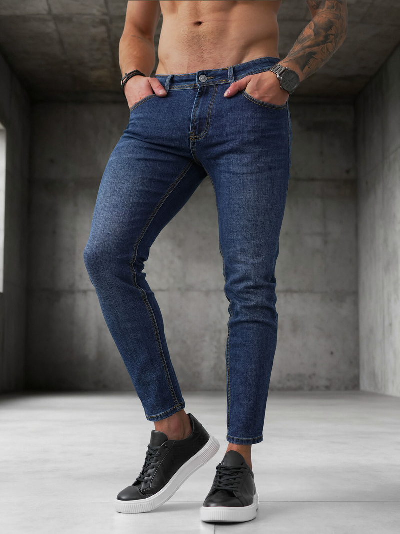 Spodnie jeansowe męskie slim fit ciemno-niebieskie OZONEE O/JK2951