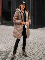 Kurtka zimowa damska długa camelowa OZONEE JS/5M3189/84Z