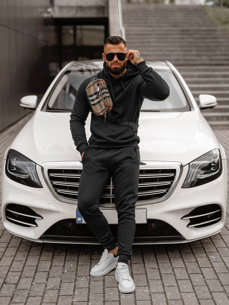 Komplet dresowy męski czarny OZONEE JS/68C10381/3Z