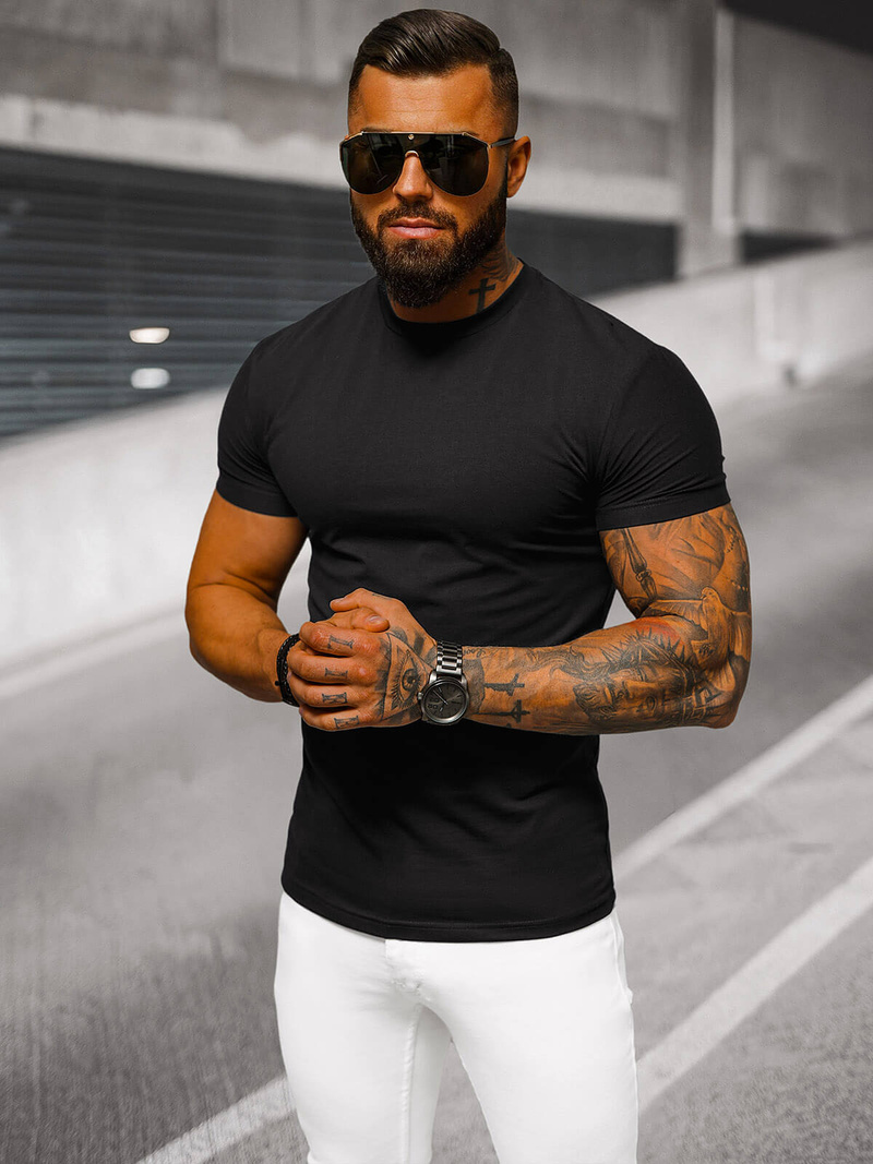 T-shirt męski slim fit czarny OZONEE NB/MT3001Z