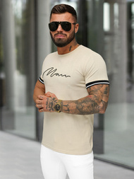T-shirt męski slim fit beżowy OZONEE O/QS11628