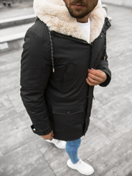 Kurtka zimowa męska parka z futerkiem czarna OZONEE JS/22M120/1