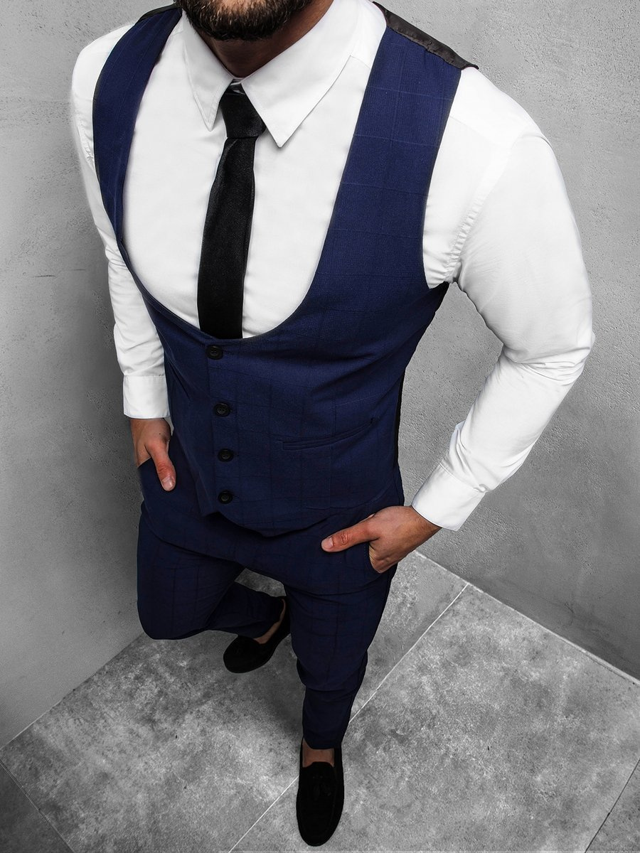 KOMPLET MĘSKI - KAMIZELKA I SPODNIE CHINO GRANATOWY OZONEE DJ/5556